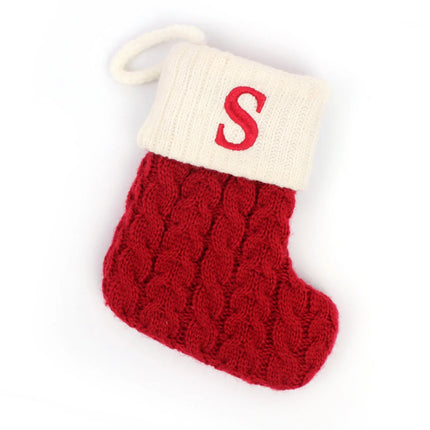 Personalized Christmas Stocking with Embroidered Letter – Red Knit Holiday Sock with Name