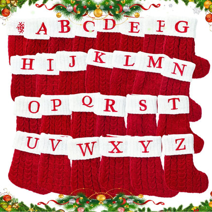 Personalized Christmas Stocking with Embroidered Letter – Red Knit Holiday Sock with Name