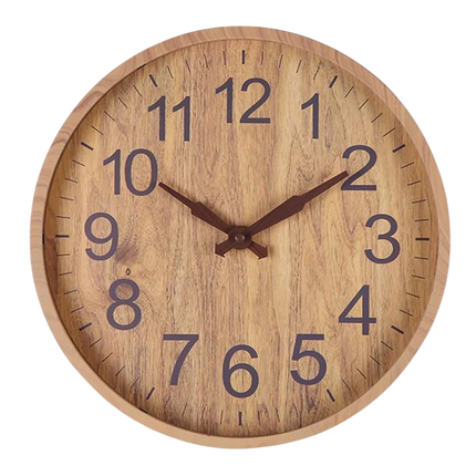 Silent Wooden Wall Clock 12" – Large Numbers, Rustic Modern Design for Home Décor