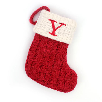 Personalized Christmas Stocking with Embroidered Letter – Red Knit Holiday Sock with Name