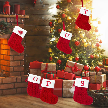 Personalized Christmas Stocking with Embroidered Letter – Red Knit Holiday Sock with Name