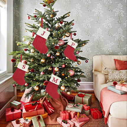 Personalized Christmas Stocking with Embroidered Letter – Red Knit Holiday Sock with Name