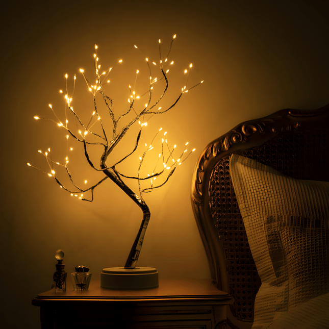 LED Fairy Tree Lamp – Warm White Decorative Table Lamp with Flexible Branches – USB & Battery Powered – Ideal for Bedroom, Living Room, or Gift