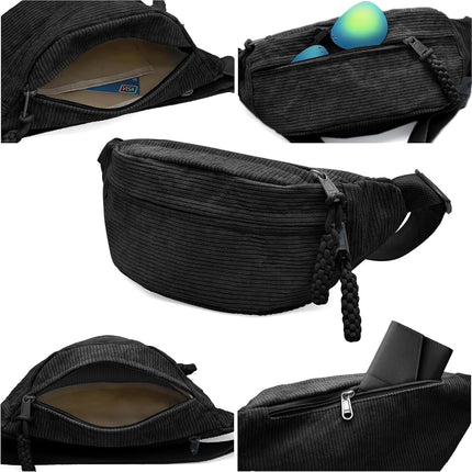 Minimalist Black Corduroy Crossbody Bag – Durable, Adjustable, Lightweight