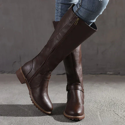Women's Classic Knee-High Boots with Buckle Detail – Timeless Style for Every Occasion