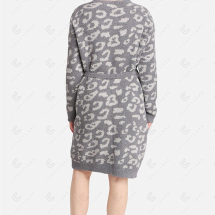 Luxe Leopard Print Microfiber Robe with Pockets & Belt – Ultra-Soft Loungewear for Women