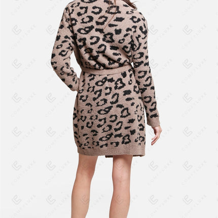 Luxe Leopard Print Microfiber Robe with Pockets & Belt – Ultra-Soft Loungewear for Women