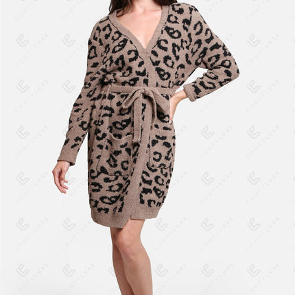 Luxe Leopard Print Microfiber Robe with Pockets & Belt – Ultra-Soft Loungewear for Women