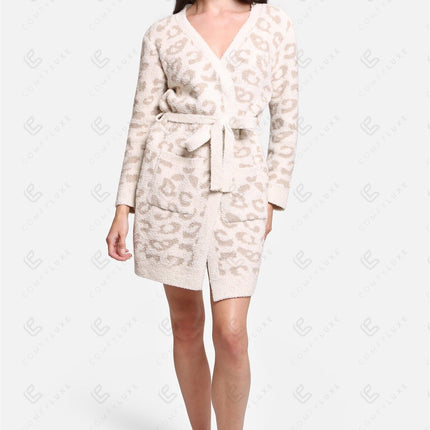 Luxe Leopard Print Microfiber Robe with Pockets & Belt – Ultra-Soft Loungewear for Women