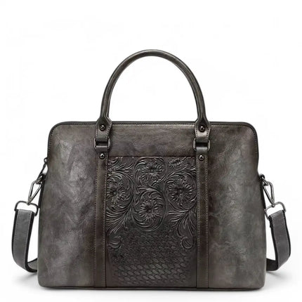 Vintage Leather Laptop Bag for Women – 14-inch Floral Design, Elegant & Timeless Style