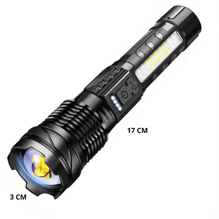 Rechargeable Tactical LED Flashlight – Waterproof, 7 Modes, Zoomable Focus, USB-C Charging