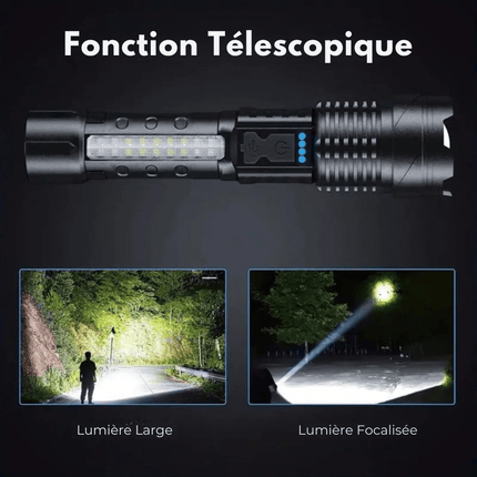 Rechargeable Tactical LED Flashlight – Waterproof, 7 Modes, Zoomable Focus, USB-C Charging