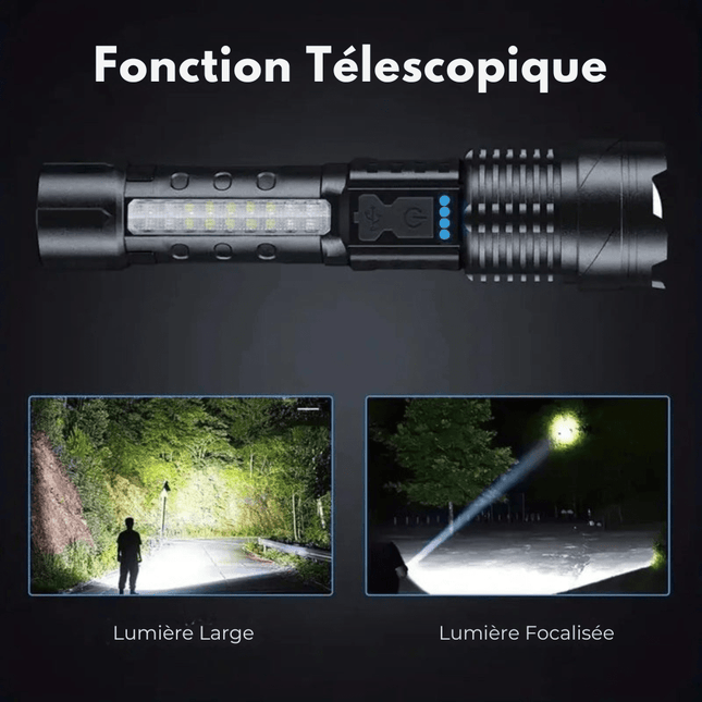 Rechargeable Tactical LED Flashlight – Waterproof, 7 Modes, Zoomable Focus, USB-C Charging