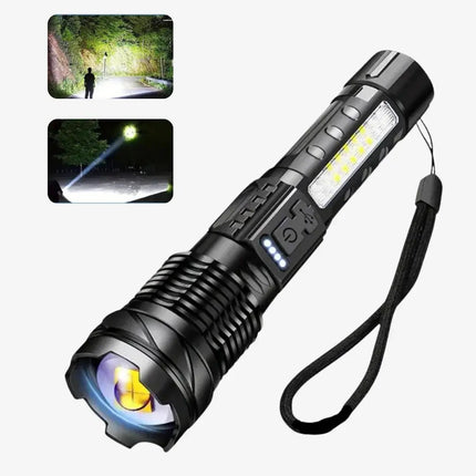 Rechargeable Tactical LED Flashlight – Waterproof, 7 Modes, Zoomable Focus, USB-C Charging