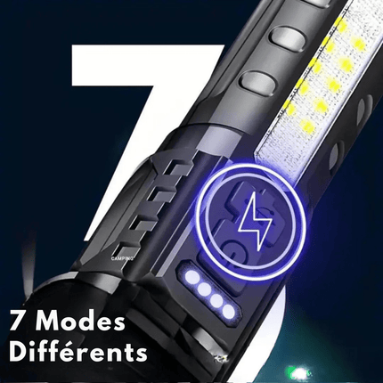 Rechargeable Tactical LED Flashlight – Waterproof, 7 Modes, Zoomable Focus, USB-C Charging