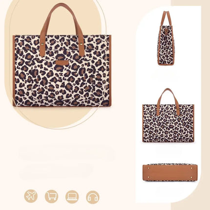 15.6-Inch Leopard Print Laptop Bag – Stylish Animal Pattern with Brown Accents for Women