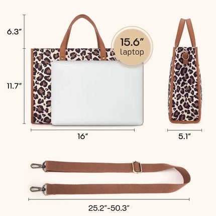 15.6-Inch Leopard Print Laptop Bag – Stylish Animal Pattern with Brown Accents for Women