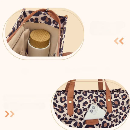 15.6-Inch Leopard Print Laptop Bag – Stylish Animal Pattern with Brown Accents for Women