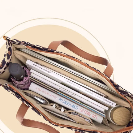 15.6-Inch Leopard Print Laptop Bag – Stylish Animal Pattern with Brown Accents for Women