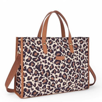 15.6-Inch Leopard Print Laptop Bag – Stylish Animal Pattern with Brown Accents for Women