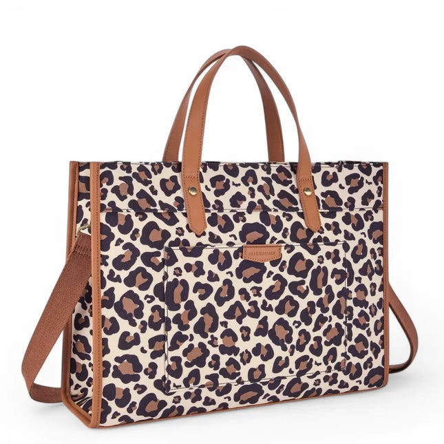 15.6-Inch Leopard Print Laptop Bag – Stylish Animal Pattern with Brown Accents for Women