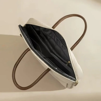 Beige Laptop Tote Bag for Women – Waterproof, Stylish, Fits 15.6" Laptops