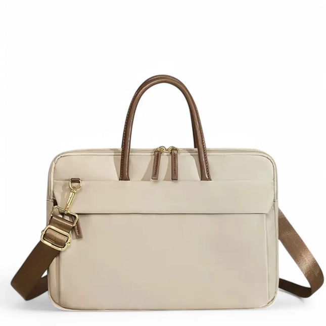 Beige Laptop Tote Bag for Women – Waterproof, Stylish, Fits 15.6" Laptops