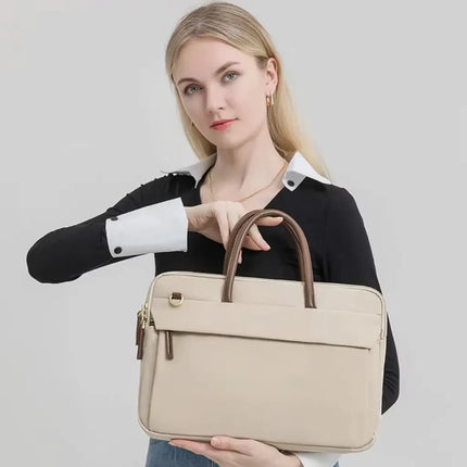 Beige Laptop Tote Bag for Women – Waterproof, Stylish, Fits 15.6" Laptops