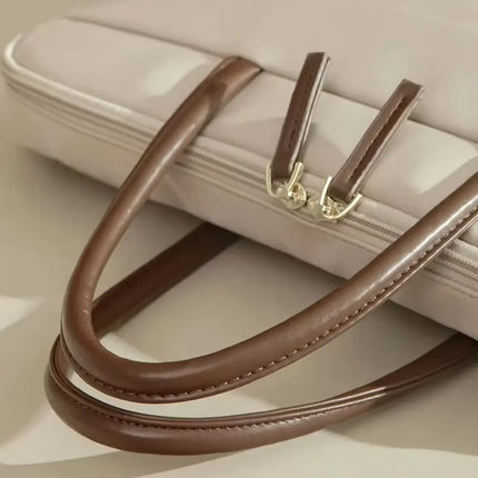 Beige Laptop Tote Bag for Women – Waterproof, Stylish, Fits 15.6" Laptops