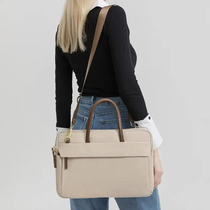 Beige Laptop Tote Bag for Women – Waterproof, Stylish, Fits 15.6" Laptops