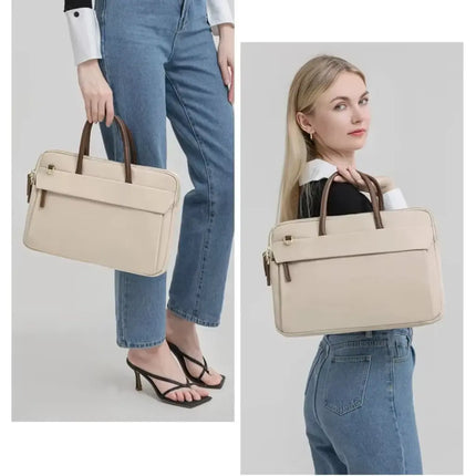 Beige Laptop Tote Bag for Women – Waterproof, Stylish, Fits 15.6" Laptops