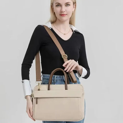 Beige Laptop Tote Bag for Women – Waterproof, Stylish, Fits 15.6" Laptops