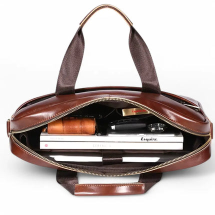 Brown Leather Work Briefcase – Classic Leather Laptop Bag for Men & Women