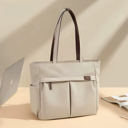 Beige 15.6-Inch Laptop Bag for Women – Lightweight, Stylish, and Protective Tote