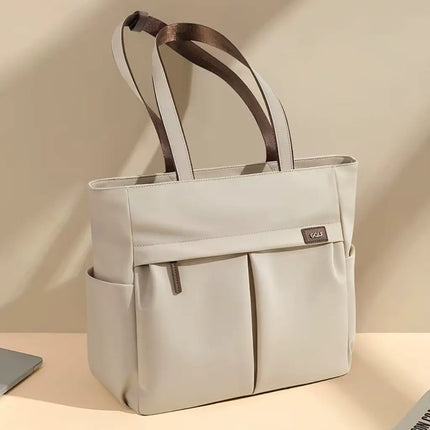 Beige 15.6-Inch Laptop Bag for Women – Lightweight, Stylish, and Protective Tote