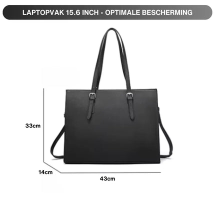 Waterproof 15.6″ Laptop Tote Bag – Elegant Black PU Leather Laptop Shopper
