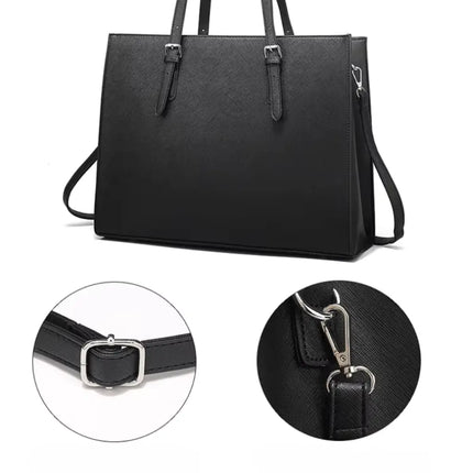 Waterproof 15.6″ Laptop Tote Bag – Elegant Black PU Leather Laptop Shopper