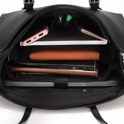 Waterproof 15.6″ Laptop Tote Bag – Elegant Black PU Leather Laptop Shopper