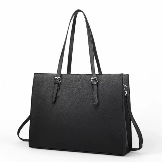 Waterproof 15.6″ Laptop Tote Bag – Elegant Black PU Leather Laptop Shopper