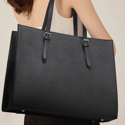 Waterproof 15.6″ Laptop Tote Bag – Elegant Black PU Leather Laptop Shopper