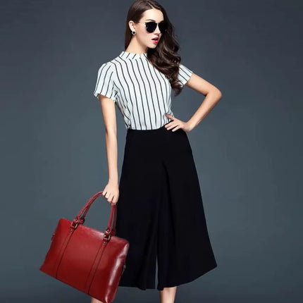 14-Inch Red Leather Laptop Bag for Women – Stylish & Practical Work Briefcase