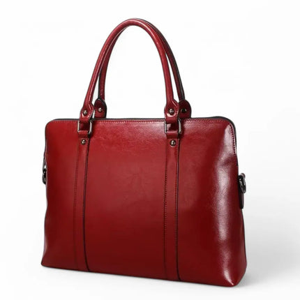 14-Inch Red Leather Laptop Bag for Women – Stylish & Practical Work Briefcase