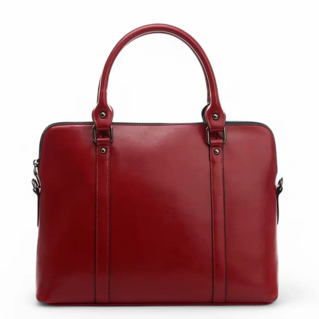 14-Inch Red Leather Laptop Bag for Women – Stylish & Practical Work Briefcase
