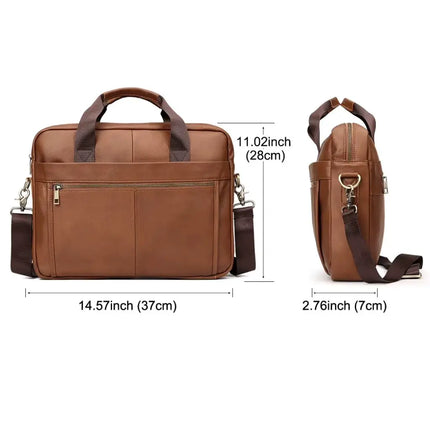 13-Inch Leather Laptop Bag for Men – Premium Cowhide Briefcase with Organizer