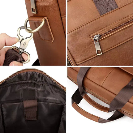 13-Inch Leather Laptop Bag for Men – Premium Cowhide Briefcase with Organizer