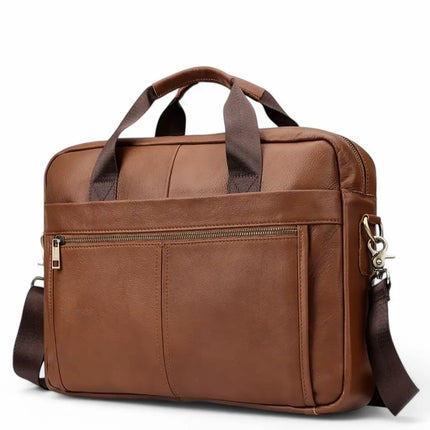 13-Inch Leather Laptop Bag for Men – Premium Cowhide Briefcase with Organizer