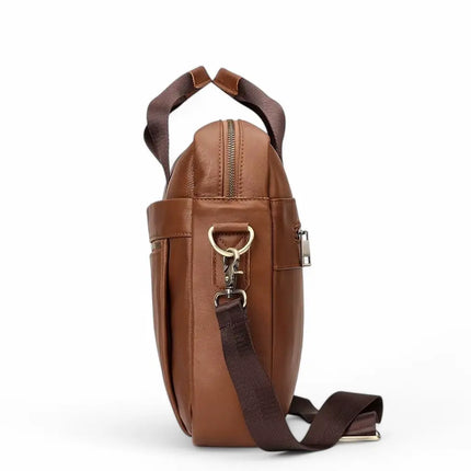 13-Inch Leather Laptop Bag for Men – Premium Cowhide Briefcase with Organizer