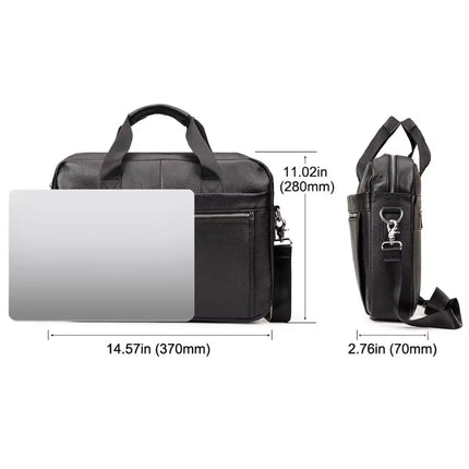 13-Inch Leather Laptop Bag for Men – Premium Cowhide Briefcase with Organizer
