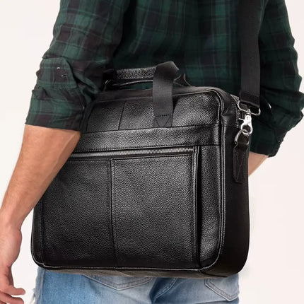 13-Inch Leather Laptop Bag for Men – Premium Cowhide Briefcase with Organizer