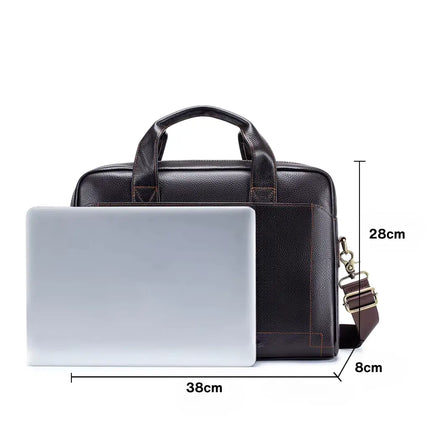 Dark Brown Leather Briefcase – Premium Laptop Work Bag for Men & Women